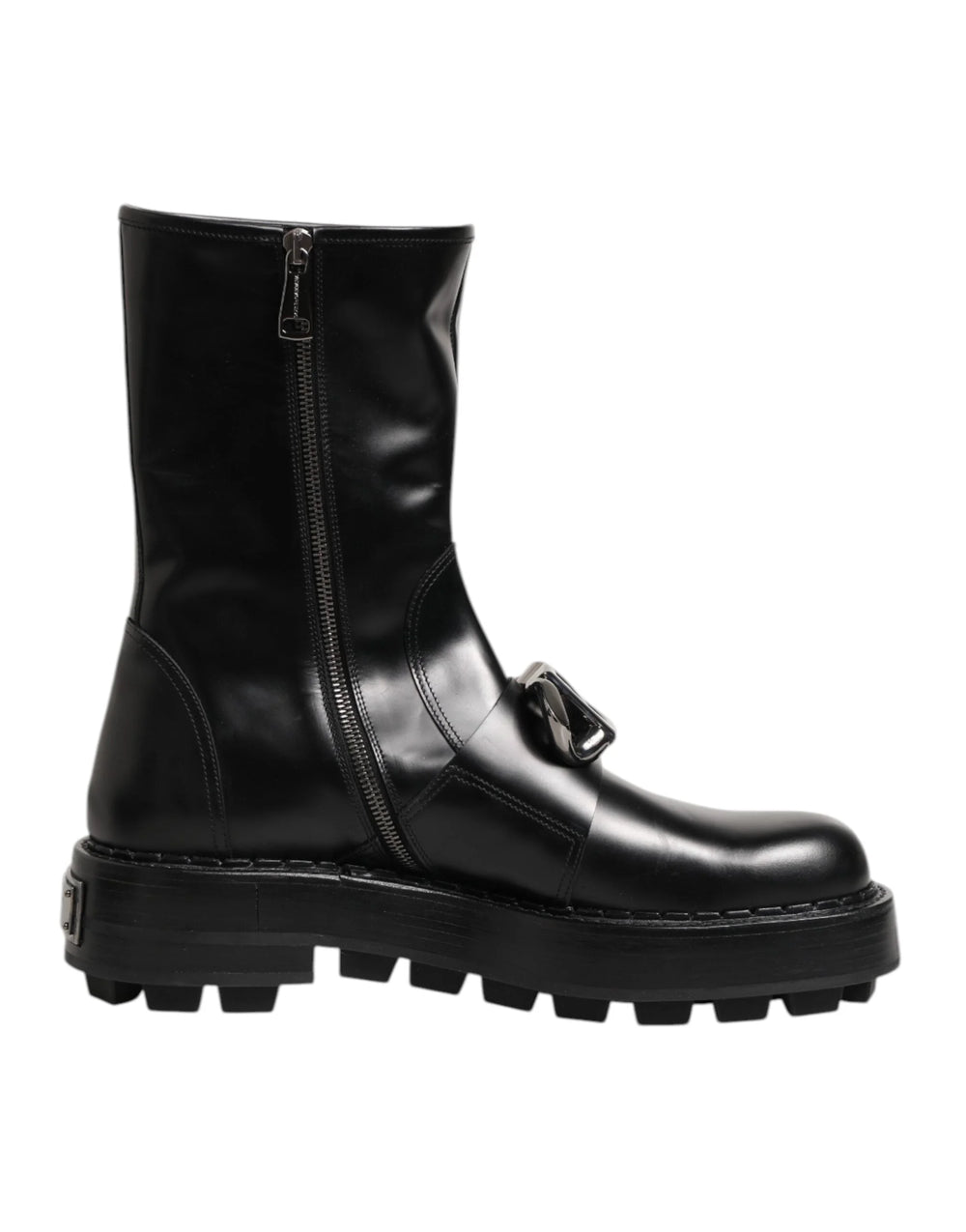 Dolce & Gabbana Black Logo Plaque Mid Calf Biker Boots Shoes - EU44/US11