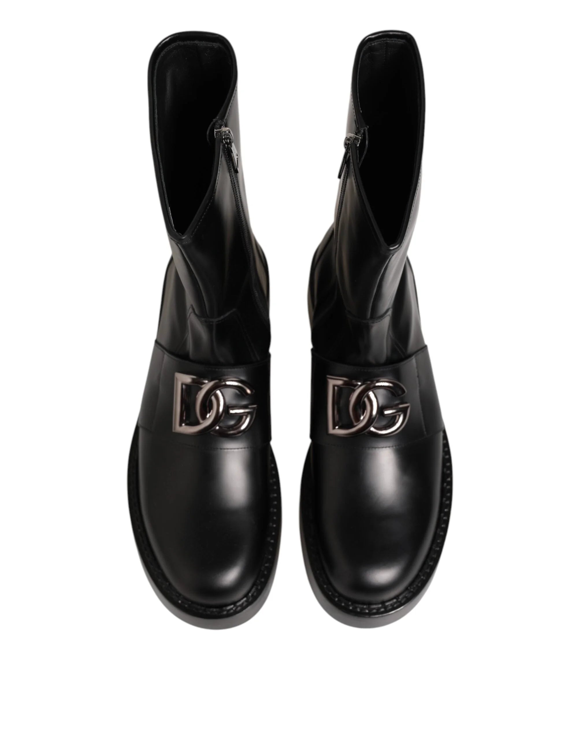 Dolce & Gabbana Black Logo Plaque Mid Calf Biker Boots Shoes - EU44/US11