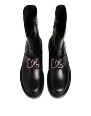 Dolce & Gabbana Black Logo Plaque Mid Calf Biker Boots Shoes - EU44/US11