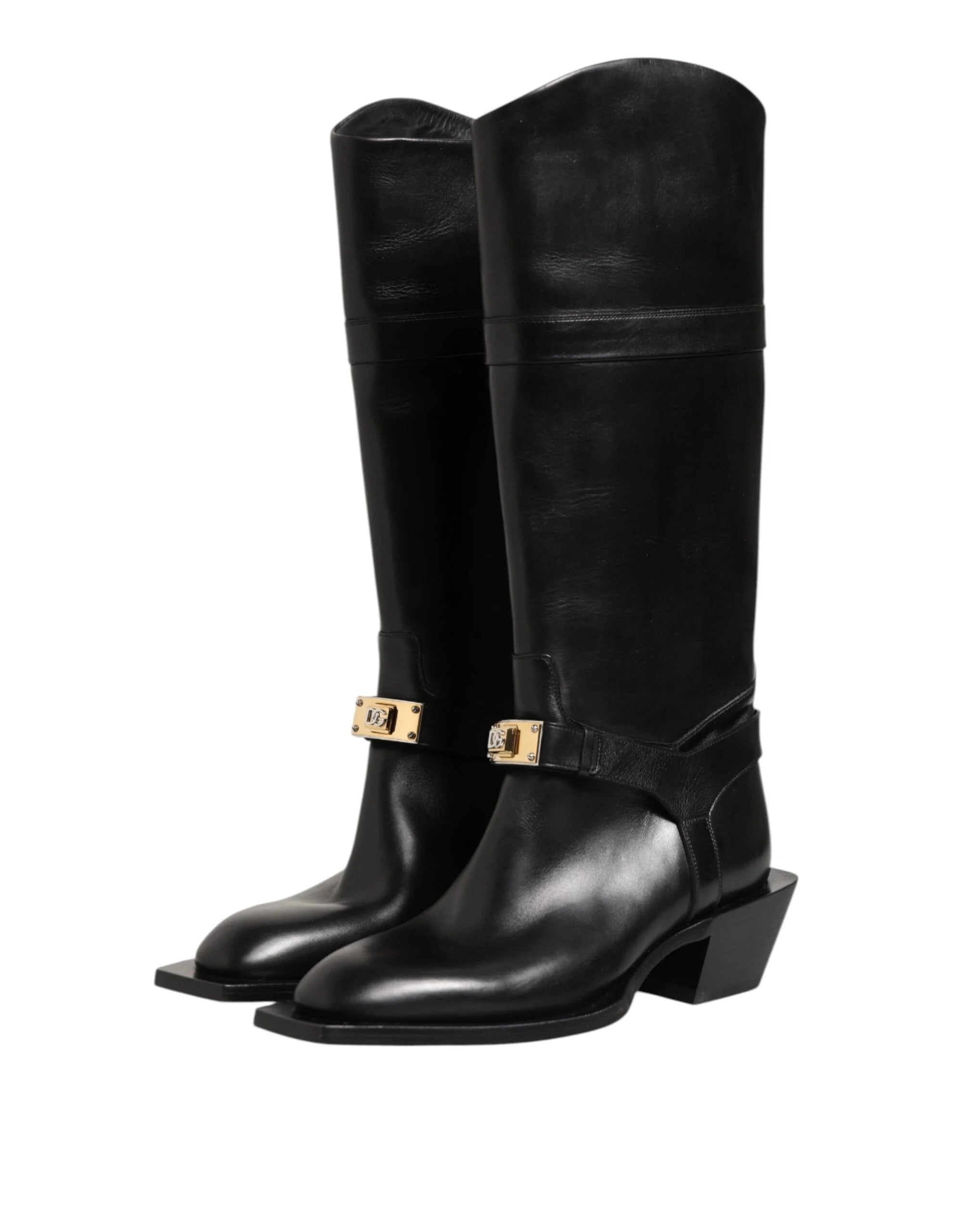 Dolce & Gabbana Black Logo Plaque Over The Calf Boot Shoes - EU44/US11 - Boots