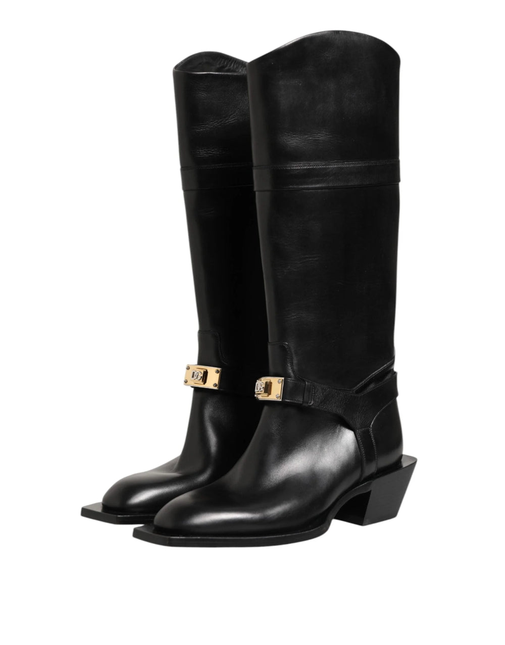 Dolce & Gabbana Black Logo Plaque Over The Calf Boot Shoes - EU44/US11 - Boots