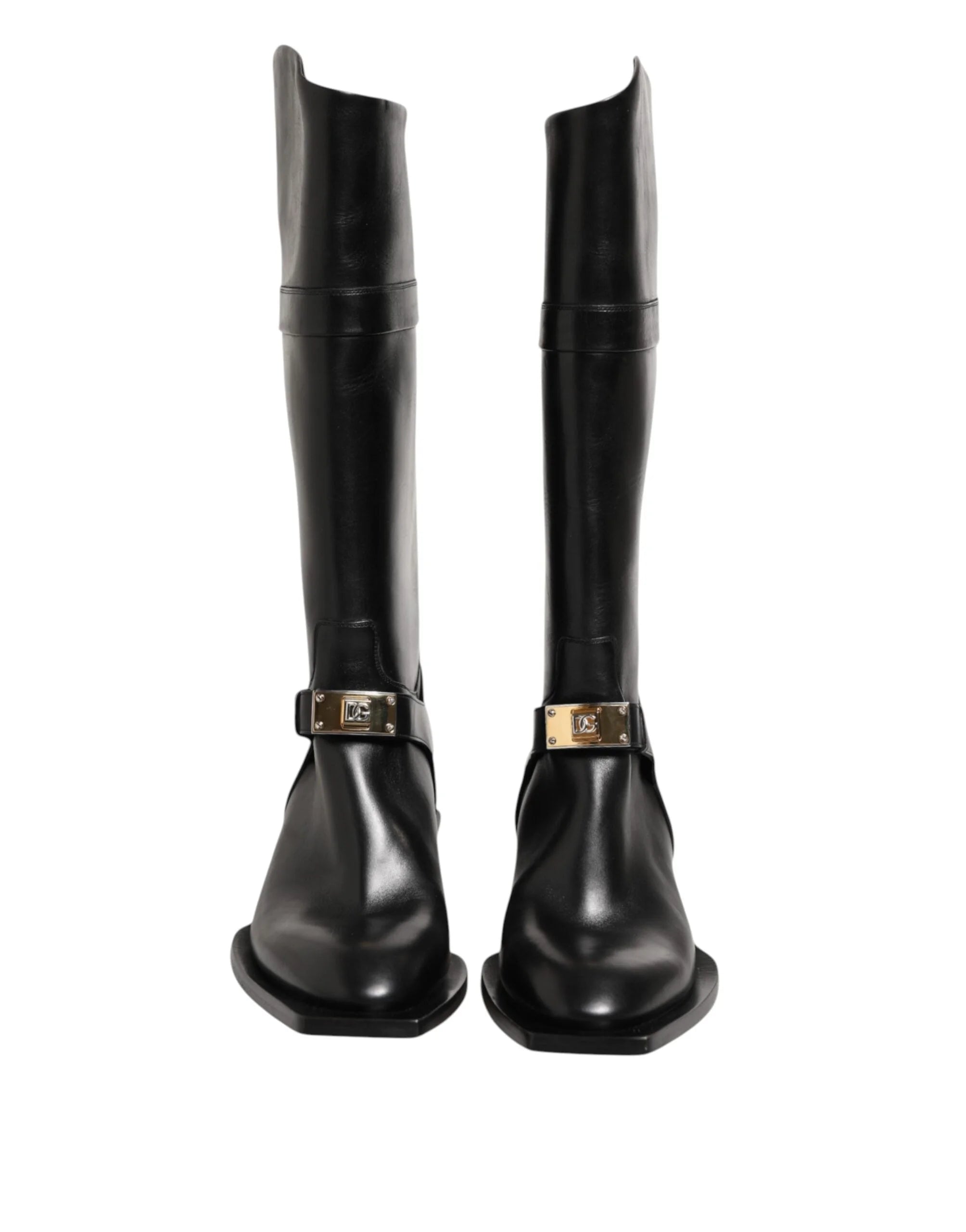 Dolce & Gabbana Black Logo Plaque Over The Calf Boot Shoes - EU44/US11 - Boots