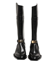 Dolce & Gabbana Black Logo Plaque Over The Calf Boot Shoes - EU44/US11 - Boots