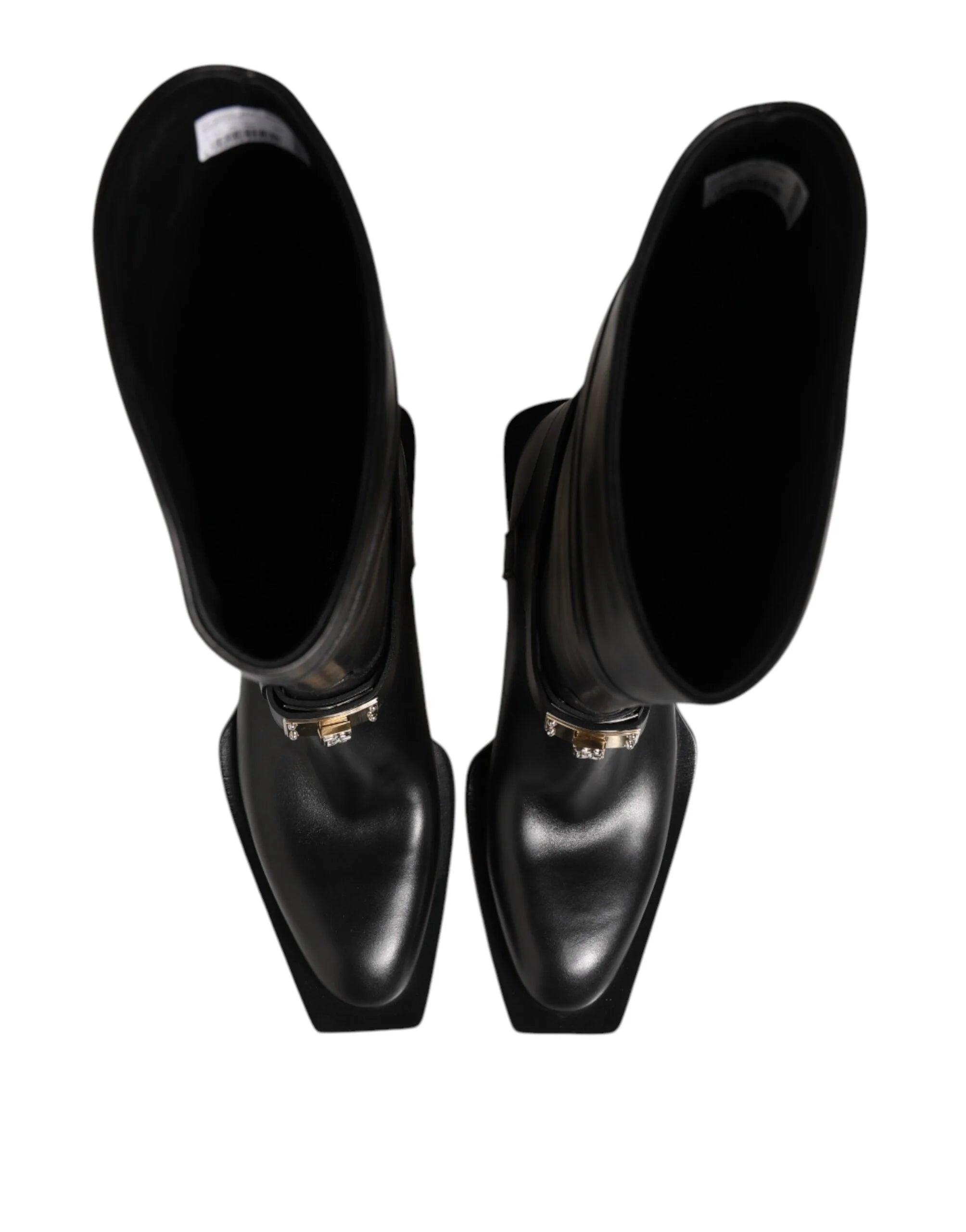 Dolce & Gabbana Black Logo Plaque Over The Calf Boot Shoes - EU44/US11 - Boots