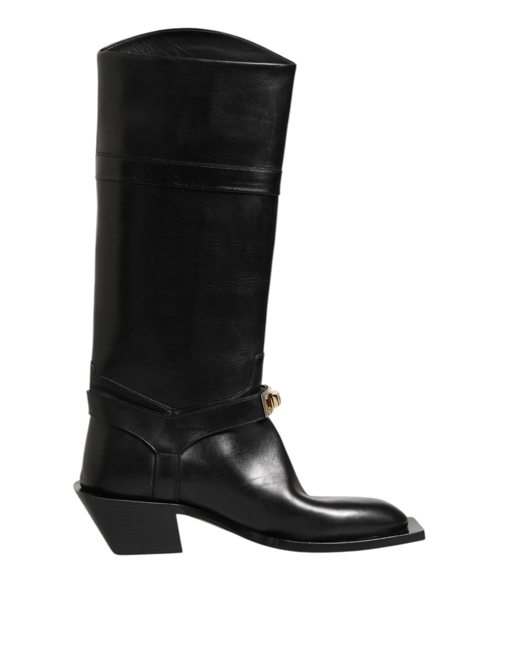 Dolce & Gabbana Black Logo Plaque Over The Calf Boot Shoes - EU44/US11 - Boots