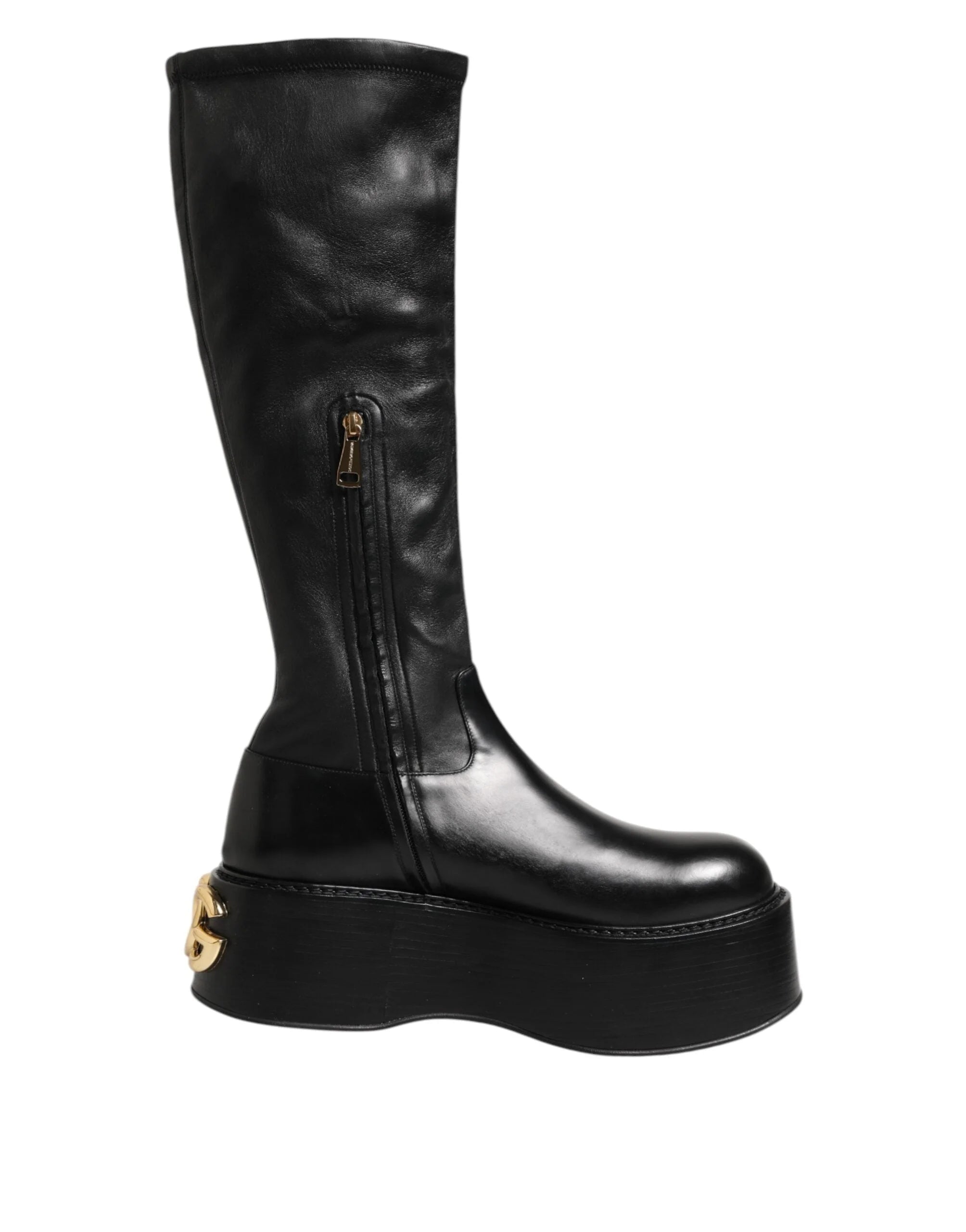 Dolce & Gabbana Black Logo Plaque Over The Calf Boots Shoes - EU44/US11