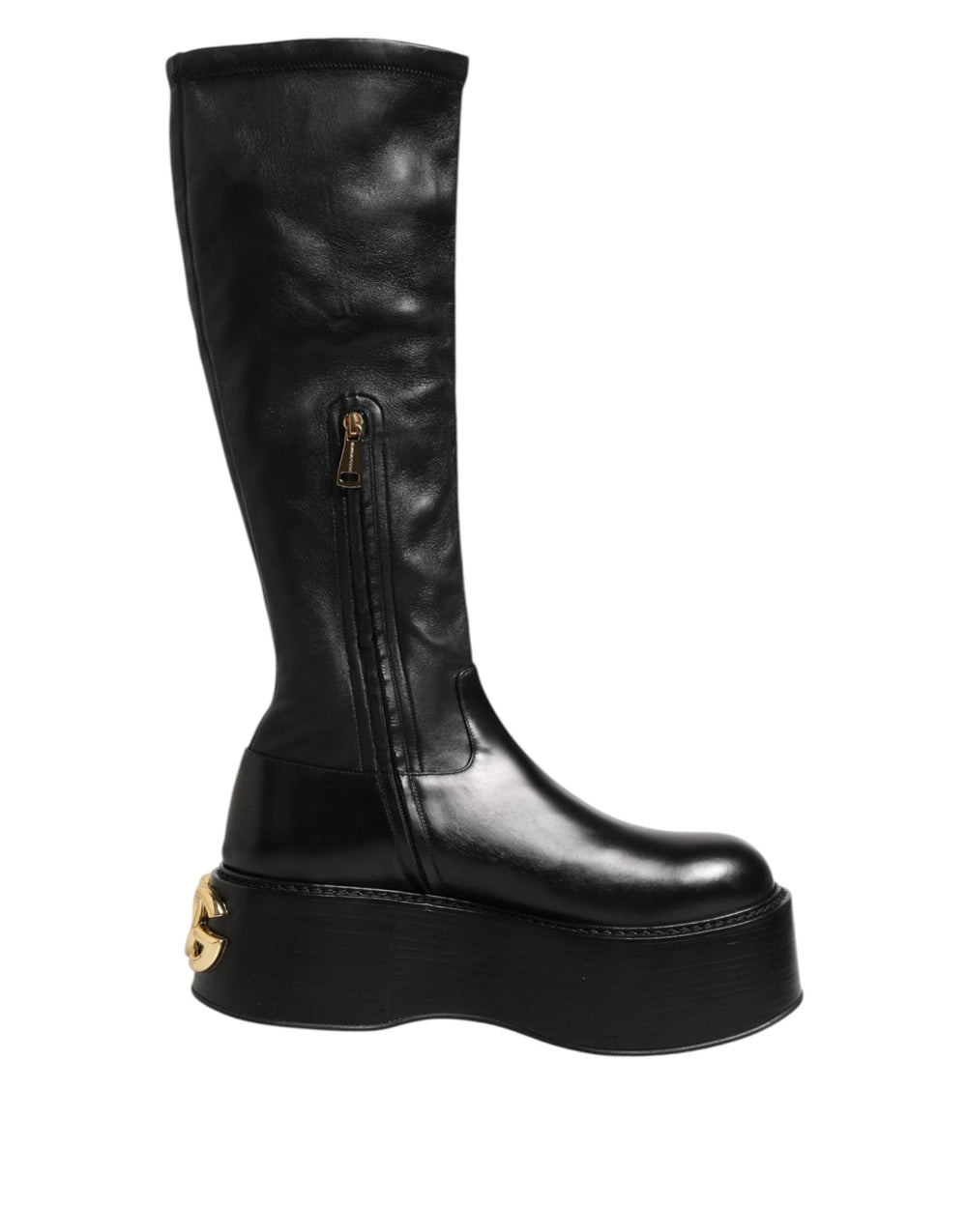 Dolce & Gabbana Black Logo Plaque Over The Calf Boots Shoes - EU44/US11