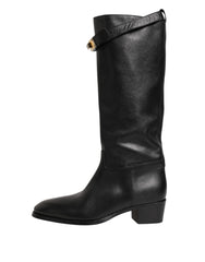 Dolce & Gabbana Black Logo Plaque Over The Calf Boots Shoes - EU44/US11