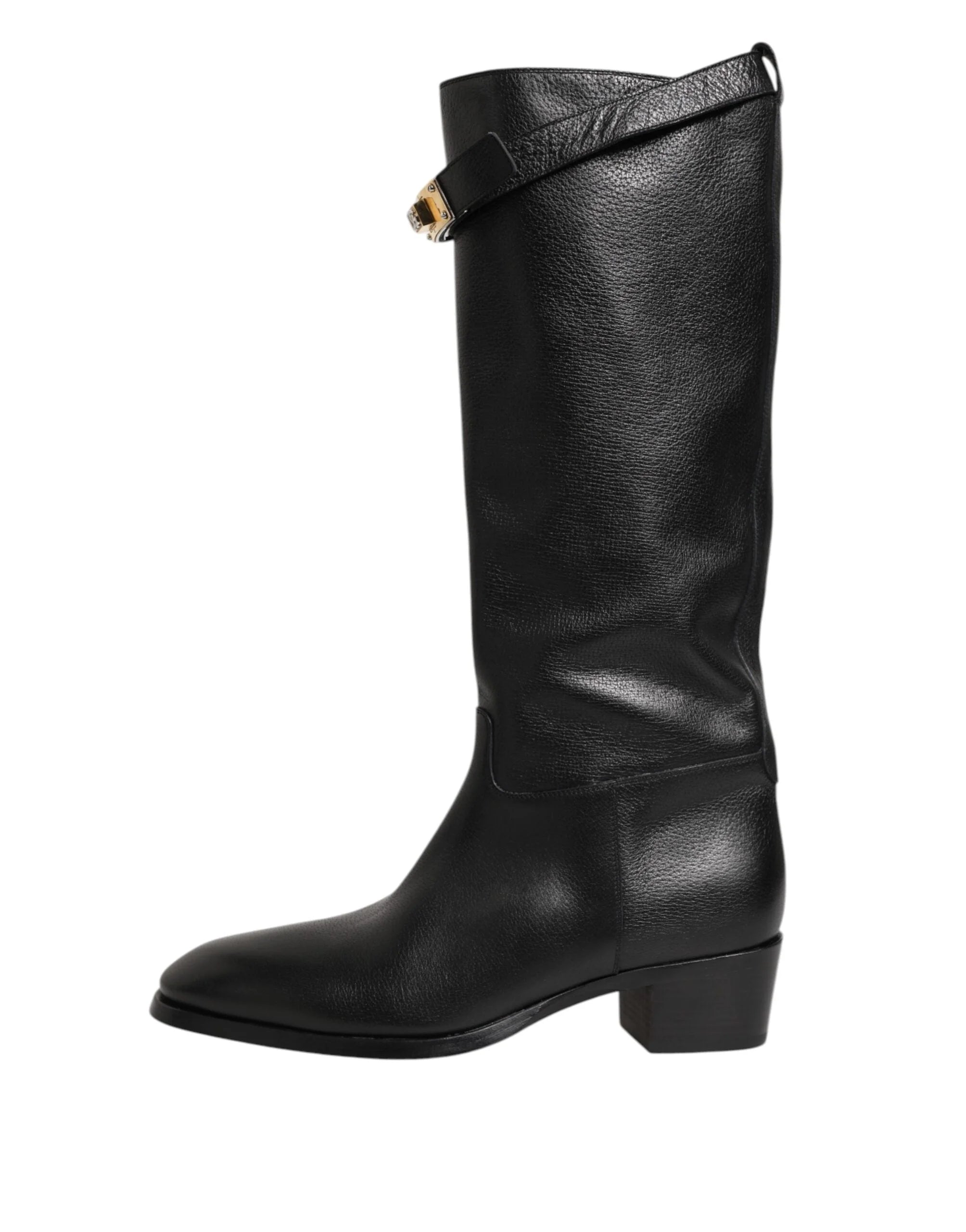 Dolce & Gabbana Black Logo Plaque Over The Calf Boots Shoes - EU44/US11 - Boots