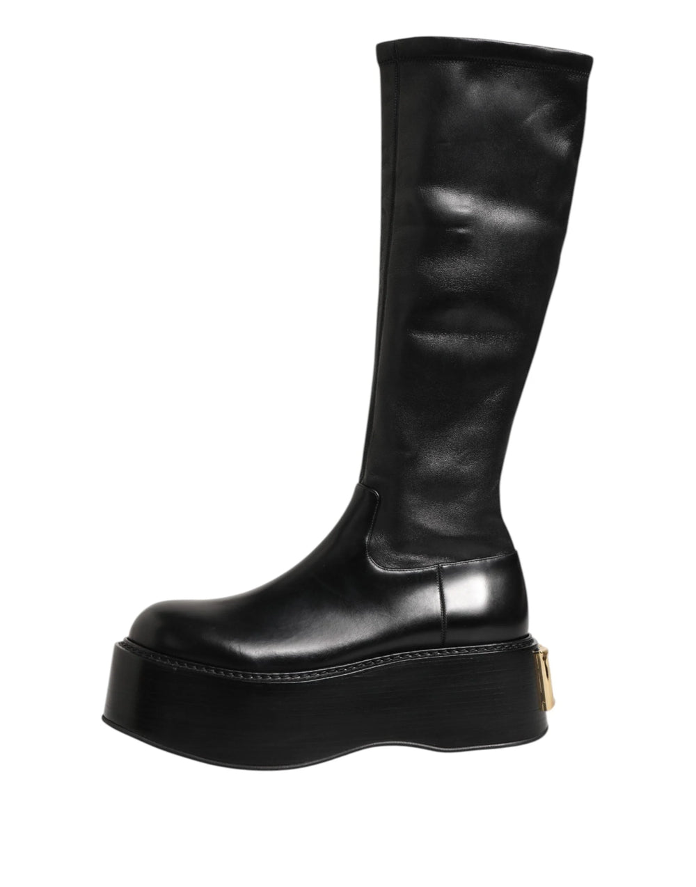 Dolce & Gabbana Black Logo Plaque Over The Calf Boots Shoes - EU44/US11 - Boots