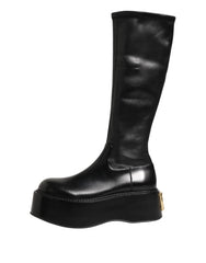 Dolce & Gabbana Black Logo Plaque Over The Calf Boots Shoes - EU44/US11 - Boots