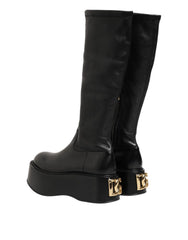 Dolce & Gabbana Black Logo Plaque Over The Calf Boots Shoes - EU44/US11