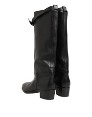 Dolce & Gabbana Black Logo Plaque Over The Calf Boots Shoes - EU44/US11