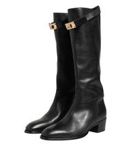 Dolce & Gabbana Black Logo Plaque Over The Calf Boots Shoes - EU44/US11