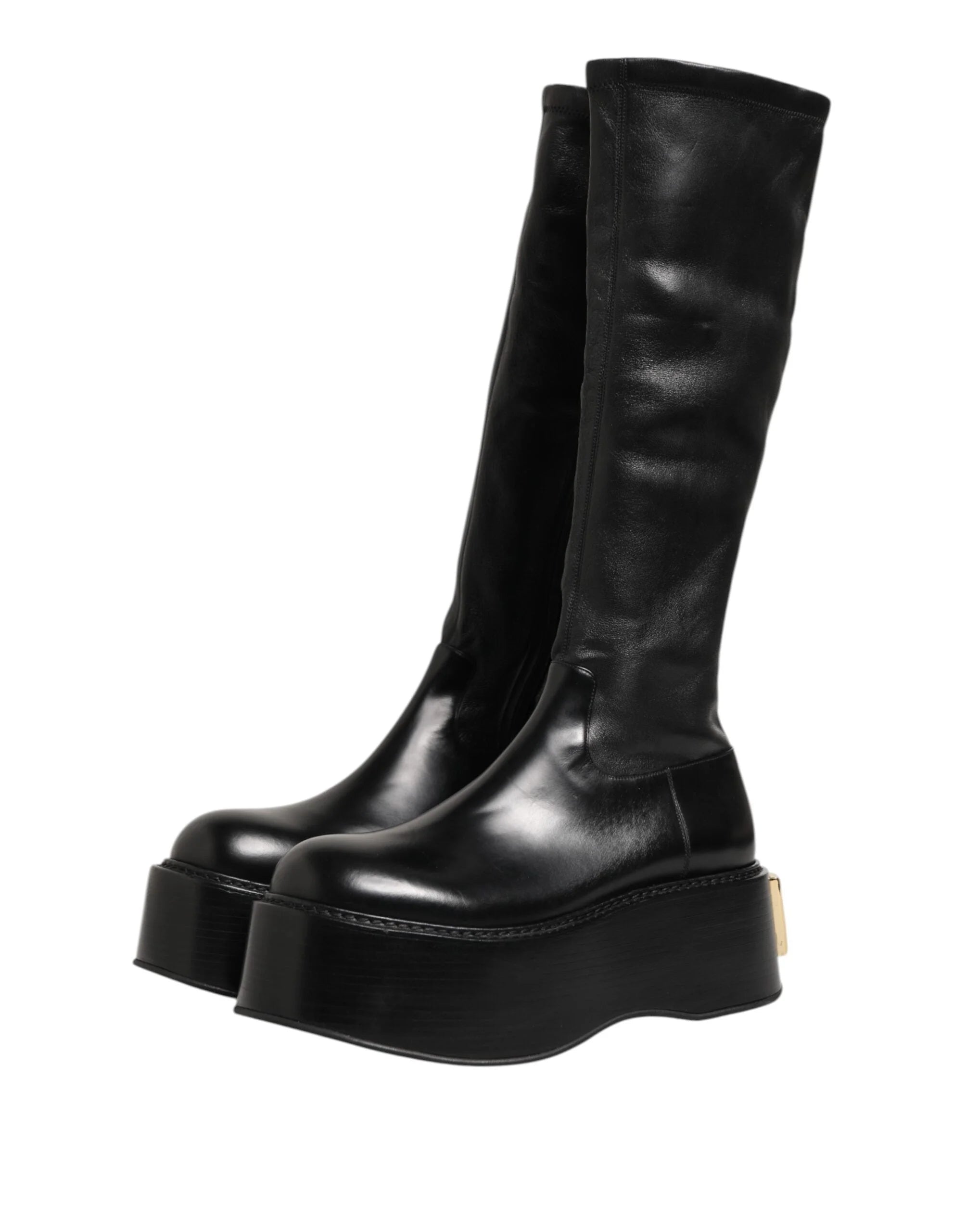 Dolce & Gabbana Black Logo Plaque Over The Calf Boots Shoes - EU44/US11 - Boots