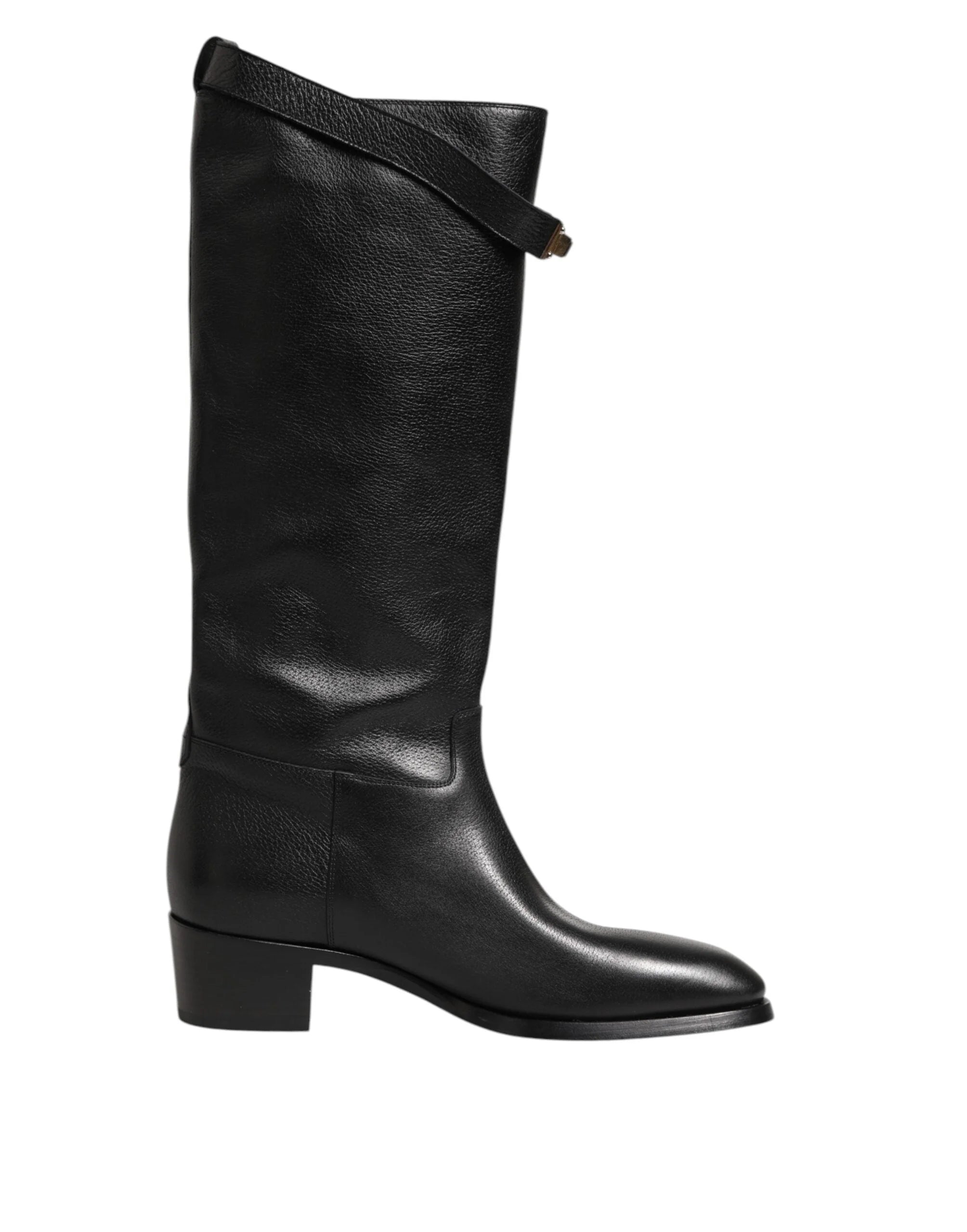 Dolce & Gabbana Black Logo Plaque Over The Calf Boots Shoes - EU44/US11