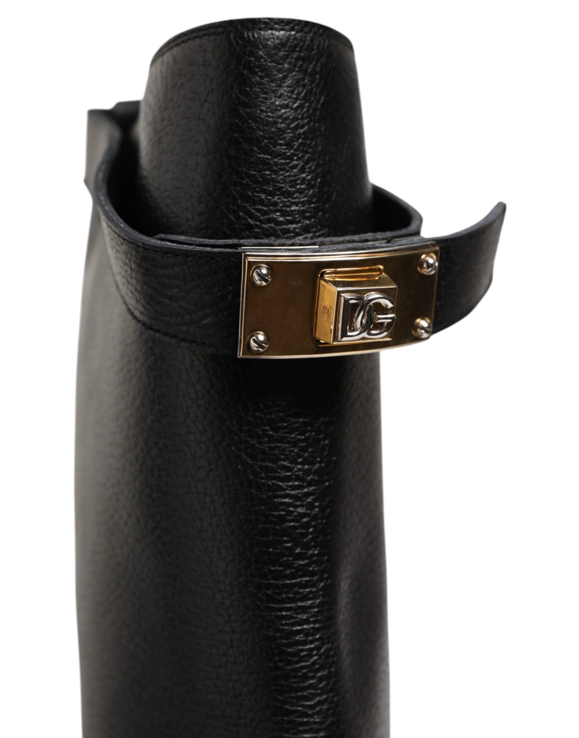 Dolce & Gabbana Black Logo Plaque Over The Calf Boots Shoes - EU44/US11 - Boots