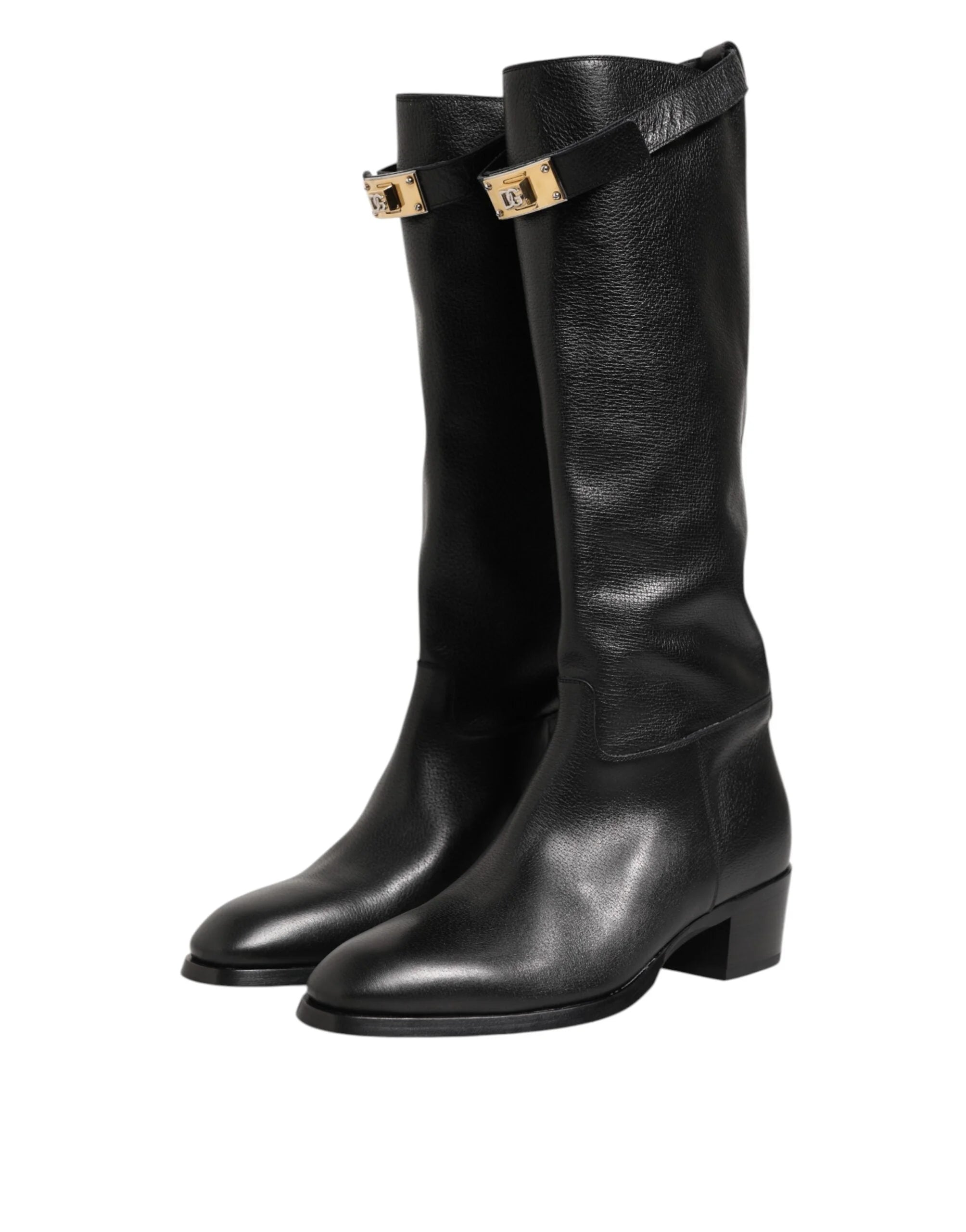 Dolce & Gabbana Black Logo Plaque Over The Calf Boots Shoes - EU44/US11 - Boots