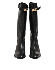 Dolce & Gabbana Black Logo Plaque Over The Calf Boots Shoes - EU44/US11 - Boots