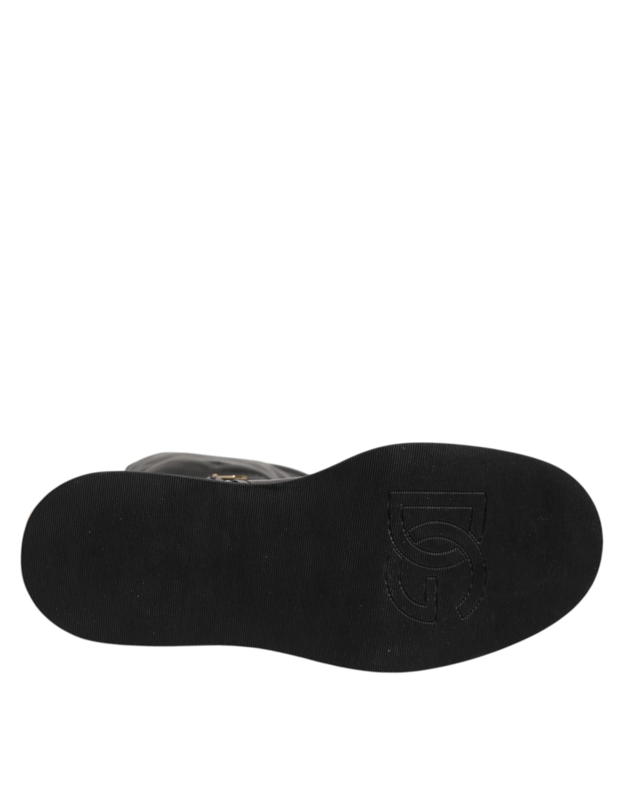 Dolce & Gabbana Black Logo Plaque Over The Calf Boots Shoes - EU44/US11 - Boots