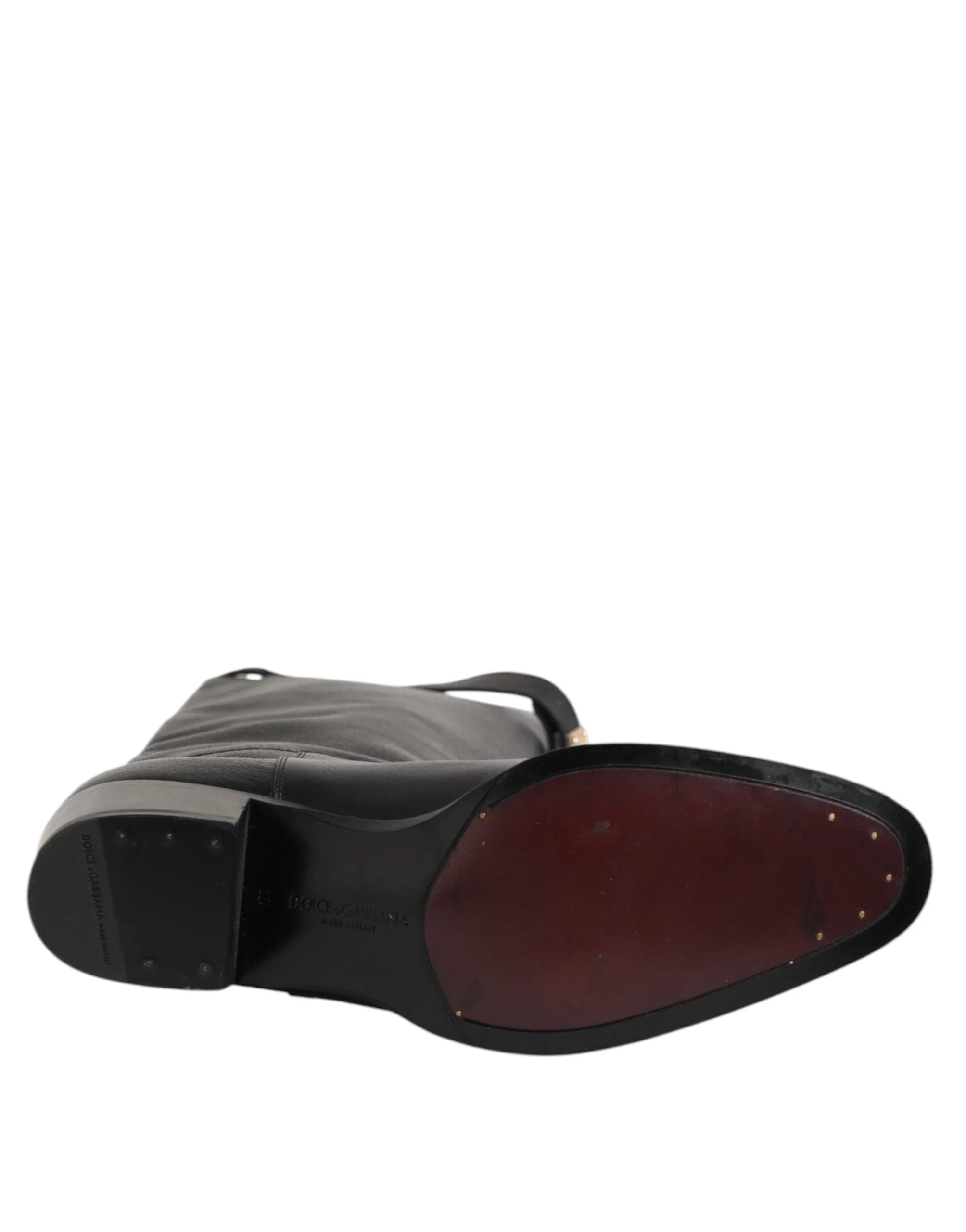 Dolce & Gabbana Black Logo Plaque Over The Calf Boots Shoes - EU44/US11 - Boots