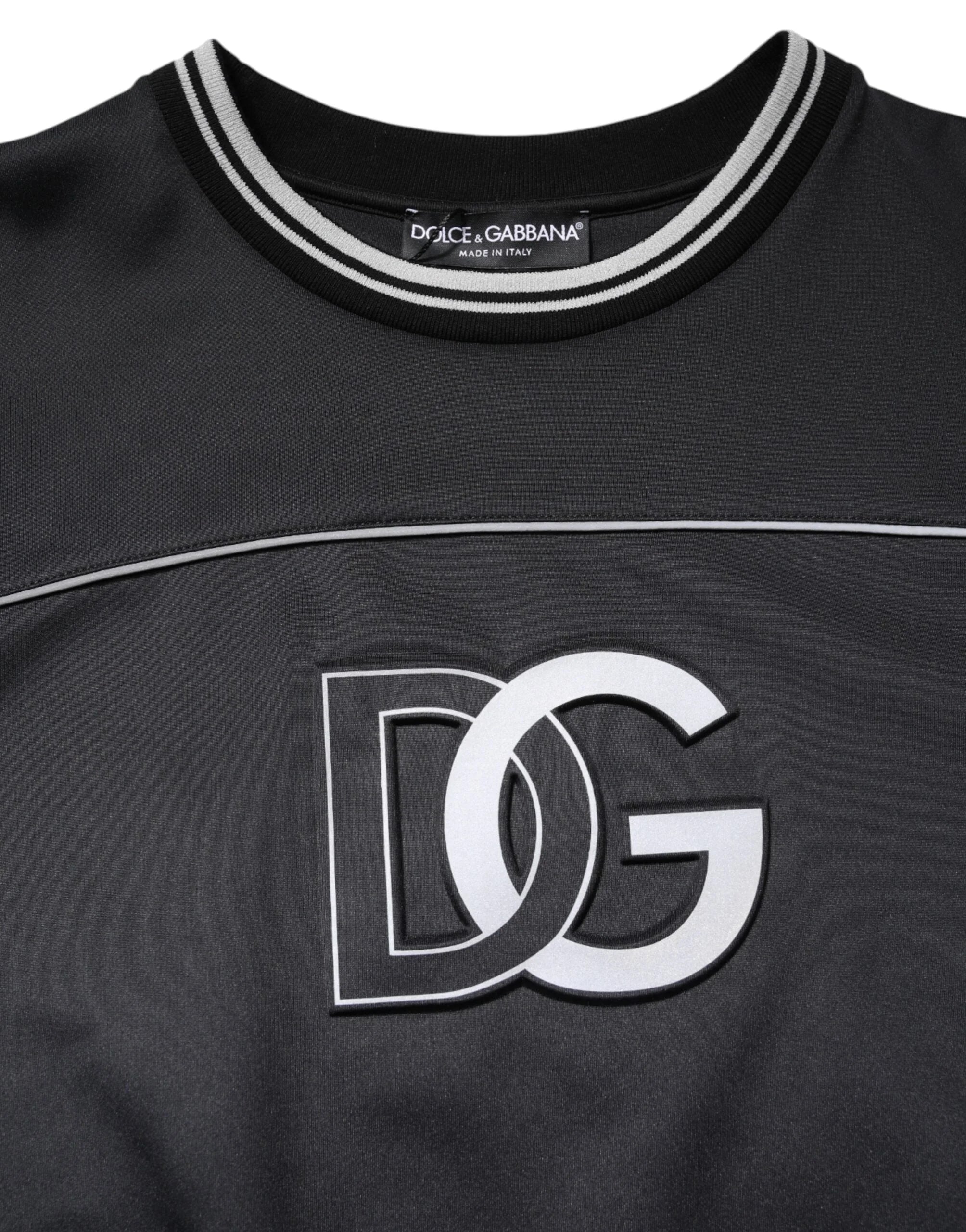 Dolce & Gabbana Black Logo Polyester Crew Neck Men Pullover Sweater - IT54 | XL - Sweaters