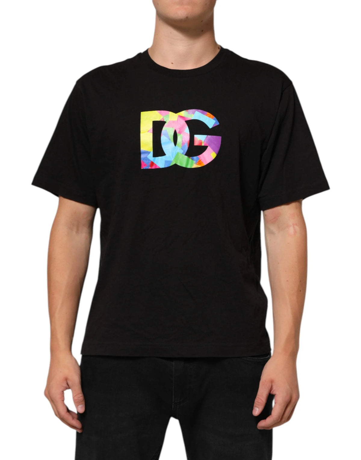 Dolce & Gabbana Black Logo Print Cotton Crew Neck T-shirt - IT44 | XS