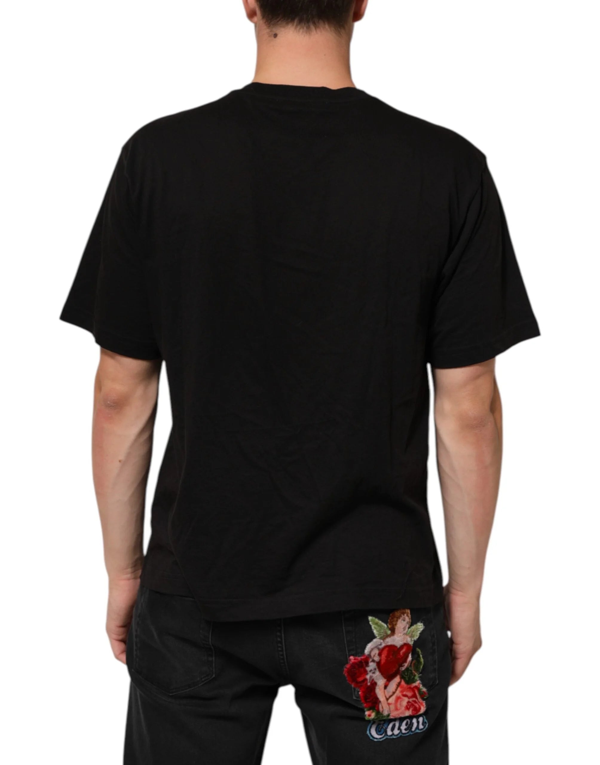 Dolce & Gabbana Black Logo Print Cotton Crew Neck T-shirt - IT44 | XS
