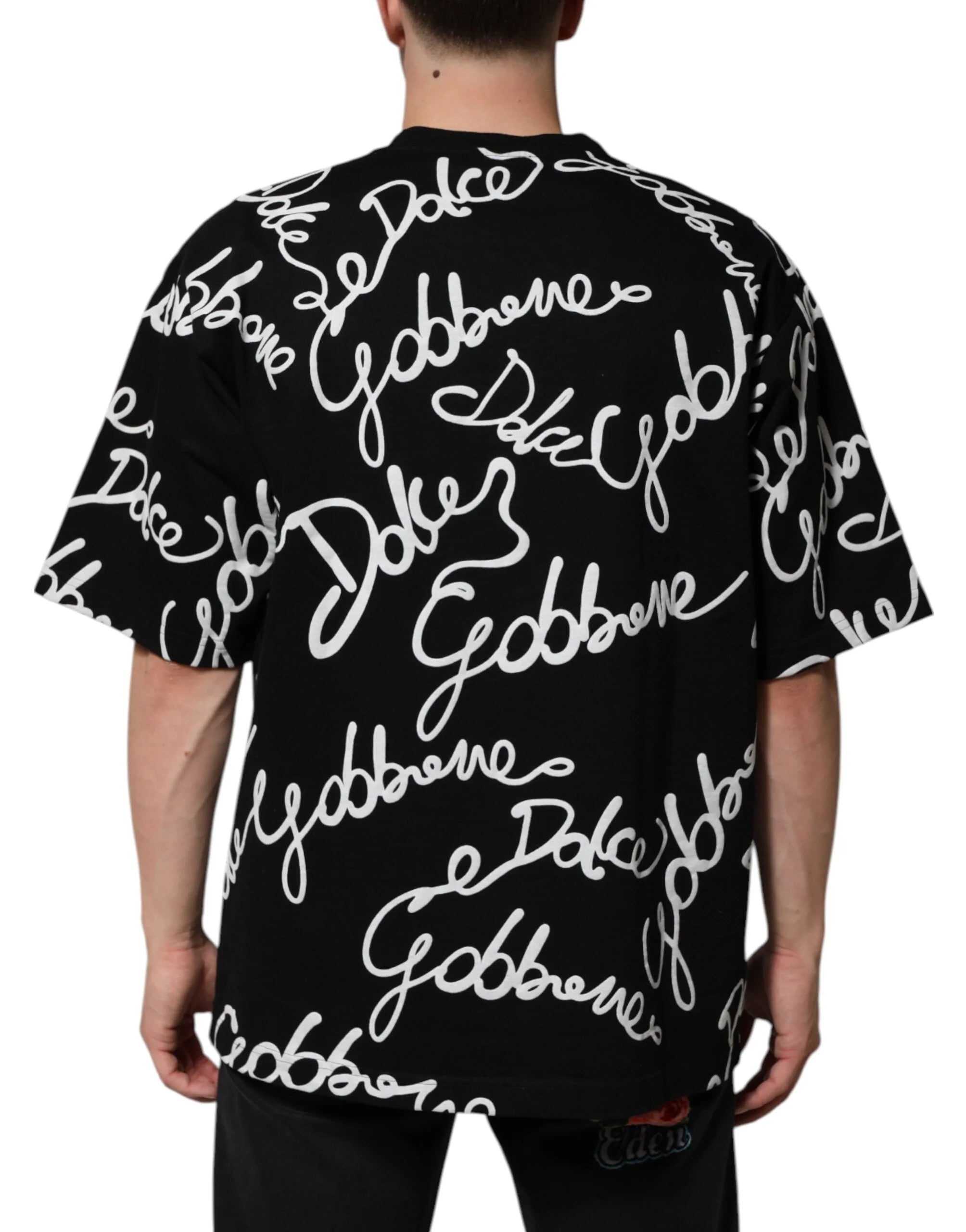 Dolce & Gabbana Black Logo Print Cotton Crew Neck T-shirt - IT46 | S - T-Shirts