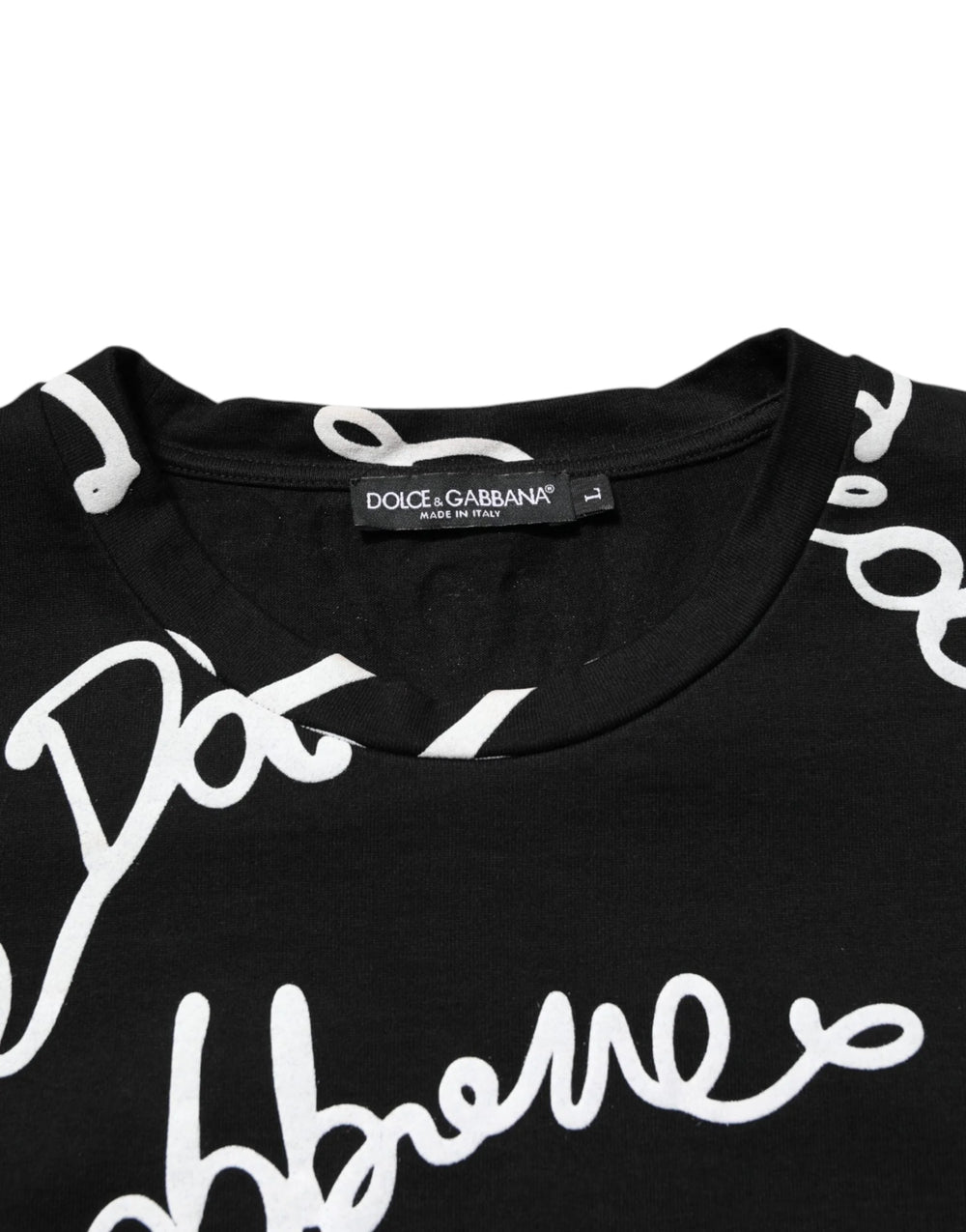 Dolce & Gabbana Black Logo Print Cotton Crew Neck T-shirt - IT46 | S - T-Shirts