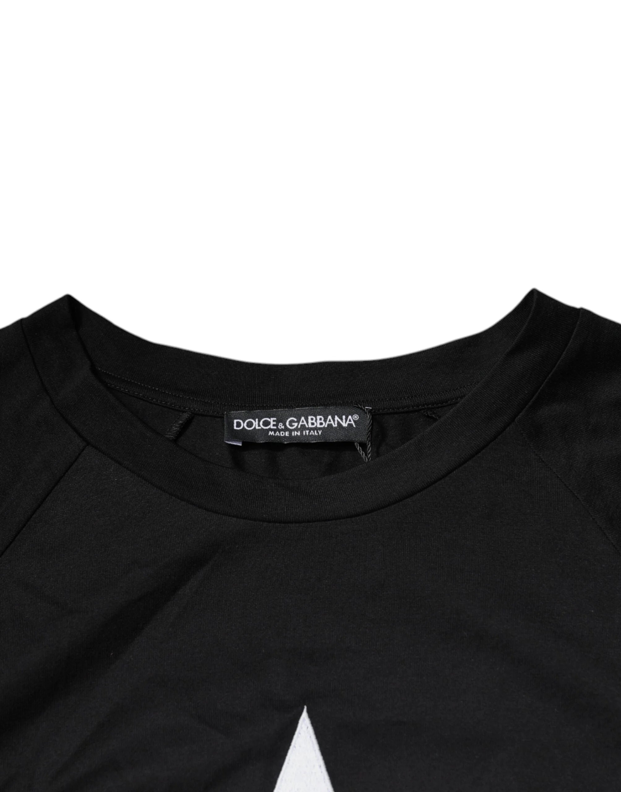 Dolce & Gabbana Black Logo Print Cotton Crew Neck T-shirt - IT52 | XL - T-Shirts