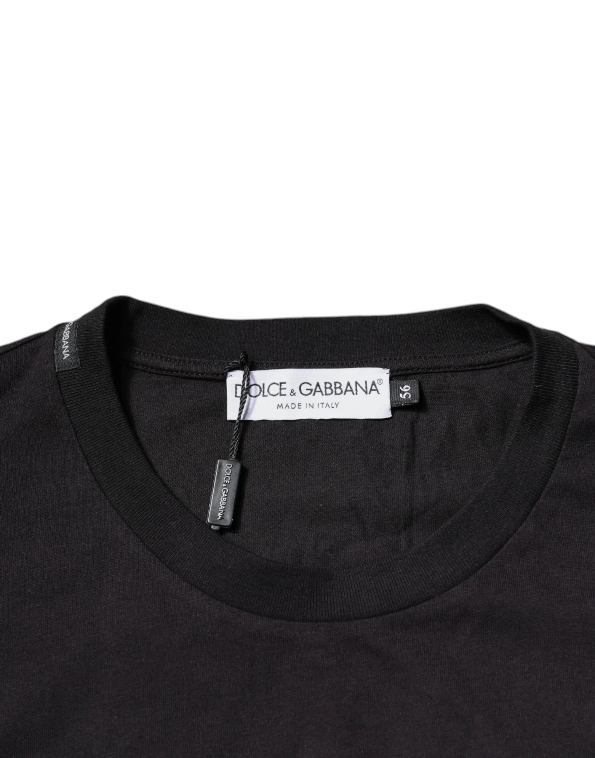 Dolce & Gabbana Black Logo Print Cotton Crew Neck T-shirt - IT56 | XXL - T-Shirts
