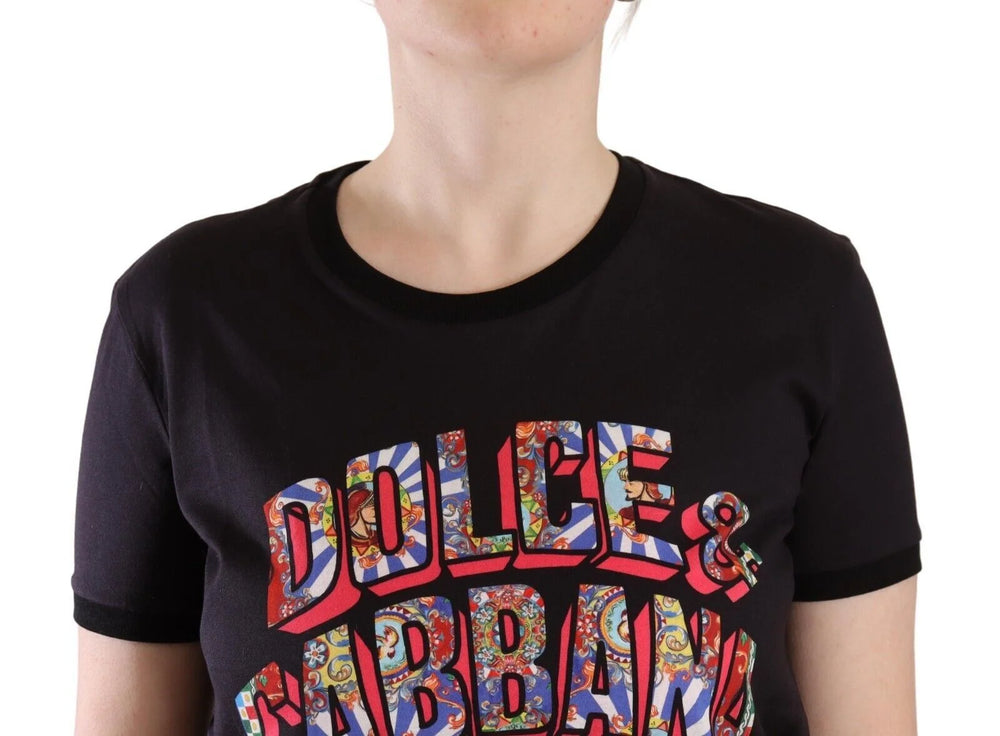 Dolce & Gabbana Black Logo Print Cotton Crew Neck Tee T-shirt - IT42|M - T-Shirts