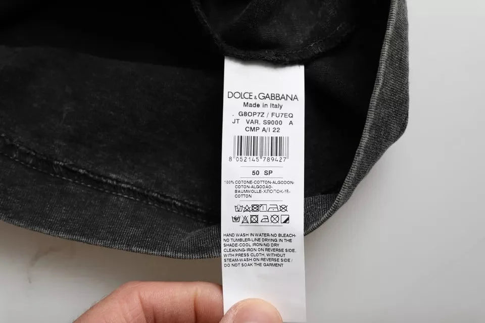 Dolce & Gabbana Black Logo Print Cotton Crewneck Men T-shirt - IT50 | L - T-Shirts