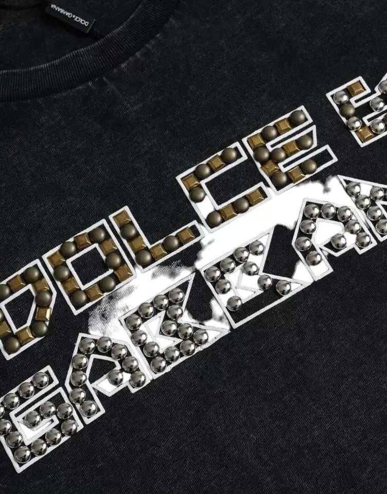 Dolce & Gabbana Black Logo Print Cotton Crewneck Men T-shirt - IT50 | L - T-Shirts