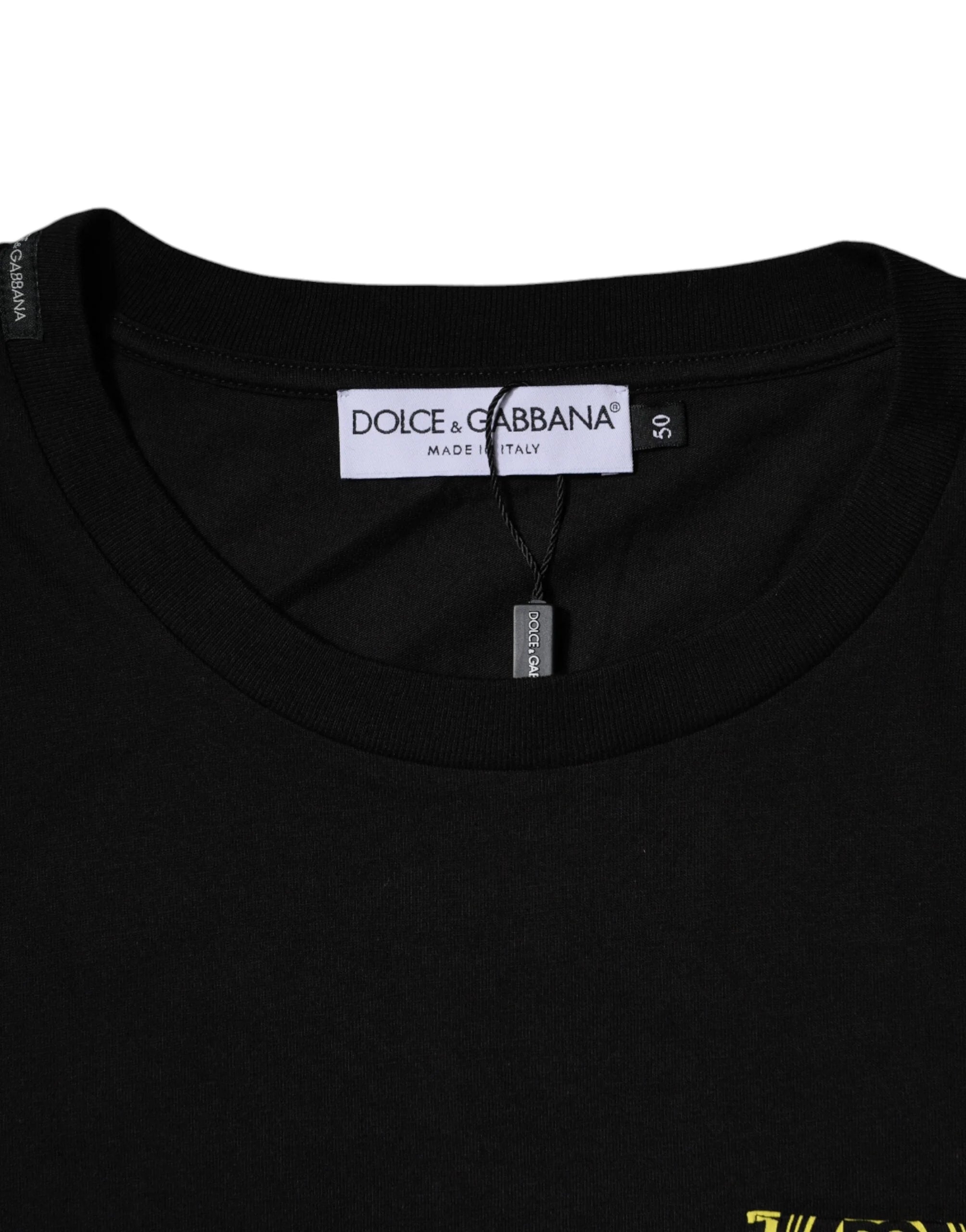 Dolce & Gabbana Black Logo Print Cotton Short Sleeve T-shirt - IT52 | XL - T-Shirts