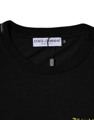 Dolce & Gabbana Black Logo Print Cotton Short Sleeve T-shirt - IT52 | XL - T-Shirts
