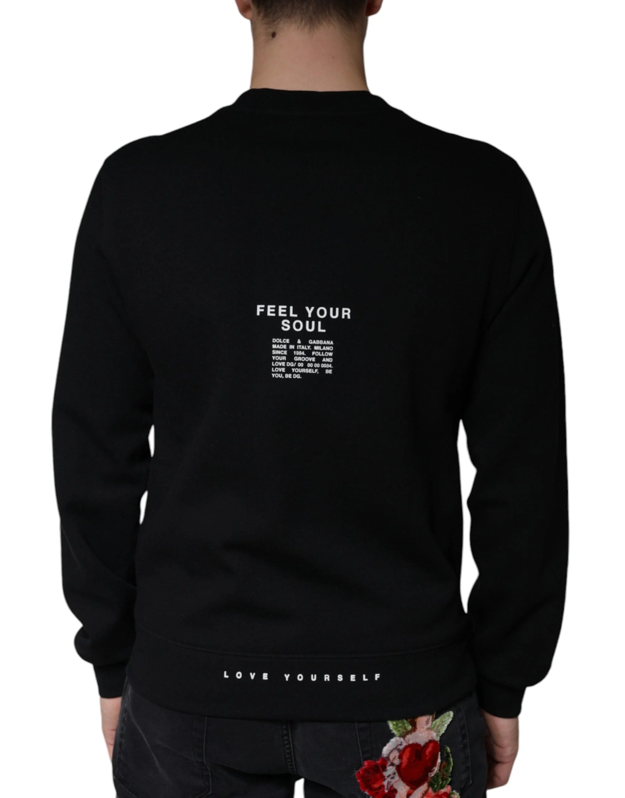 Dolce & Gabbana Black Logo Print CrewNeck Sweatshirt Sweater - IT46 | S - Sweatshirts