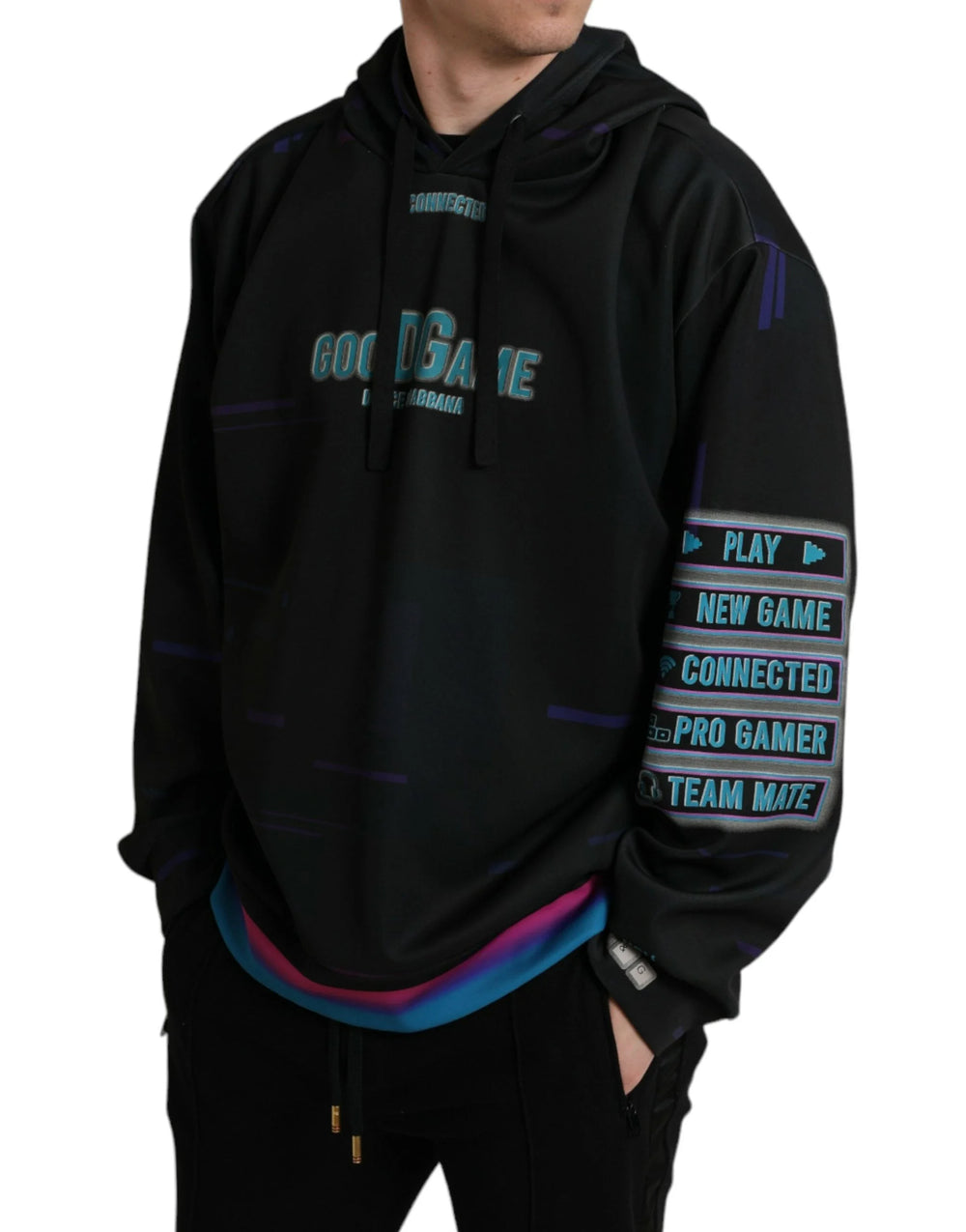 Dolce & Gabbana Black Logo Print Hooded Sweatshirt Sweater - IT58 | XXL - Hoodies