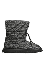 Dolce & Gabbana Black Logo Print Lace Up Snow Boots Shoes - EU44/US11
