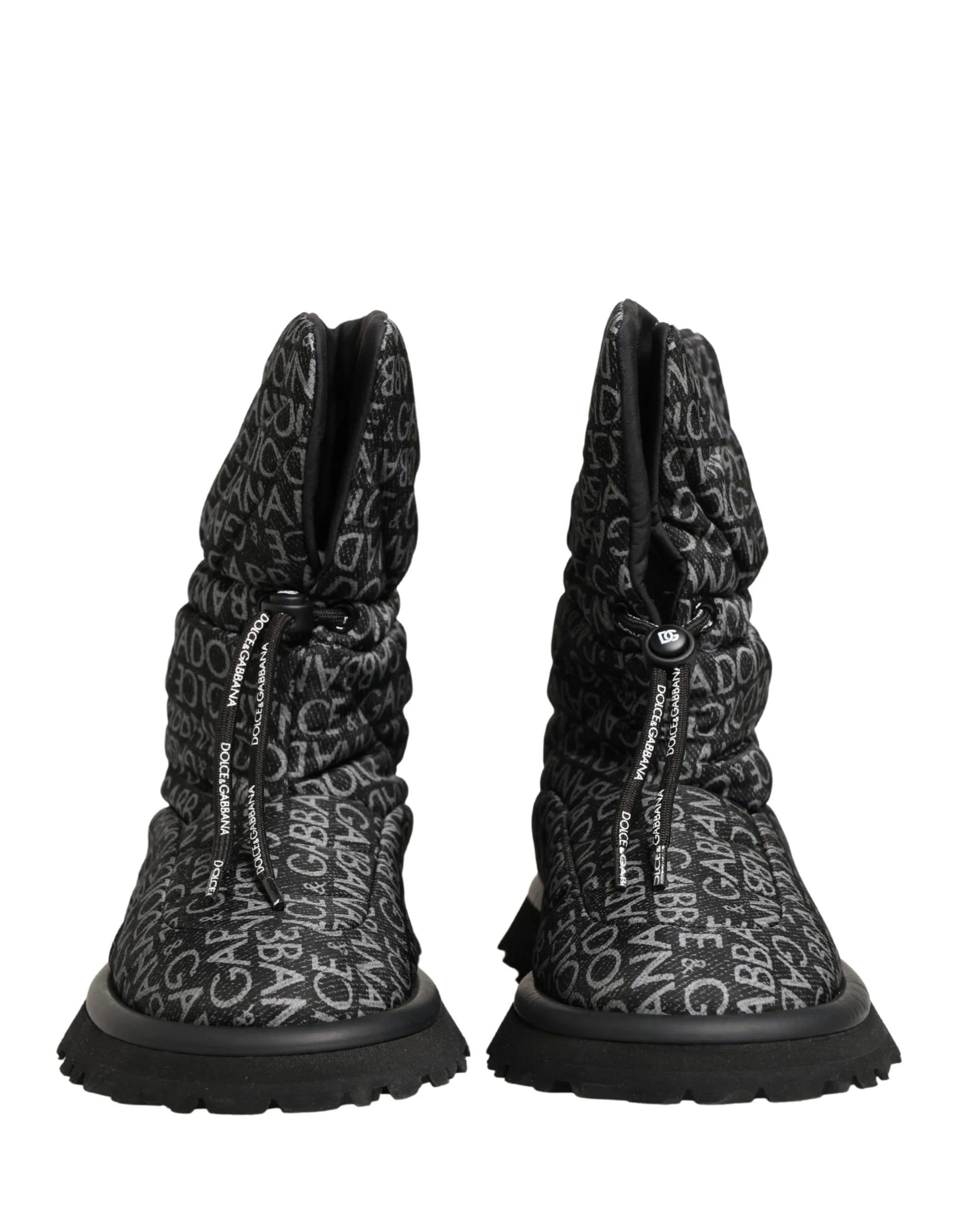 Dolce & Gabbana Black Logo Print Lace Up Snow Boots Shoes - EU44/US11