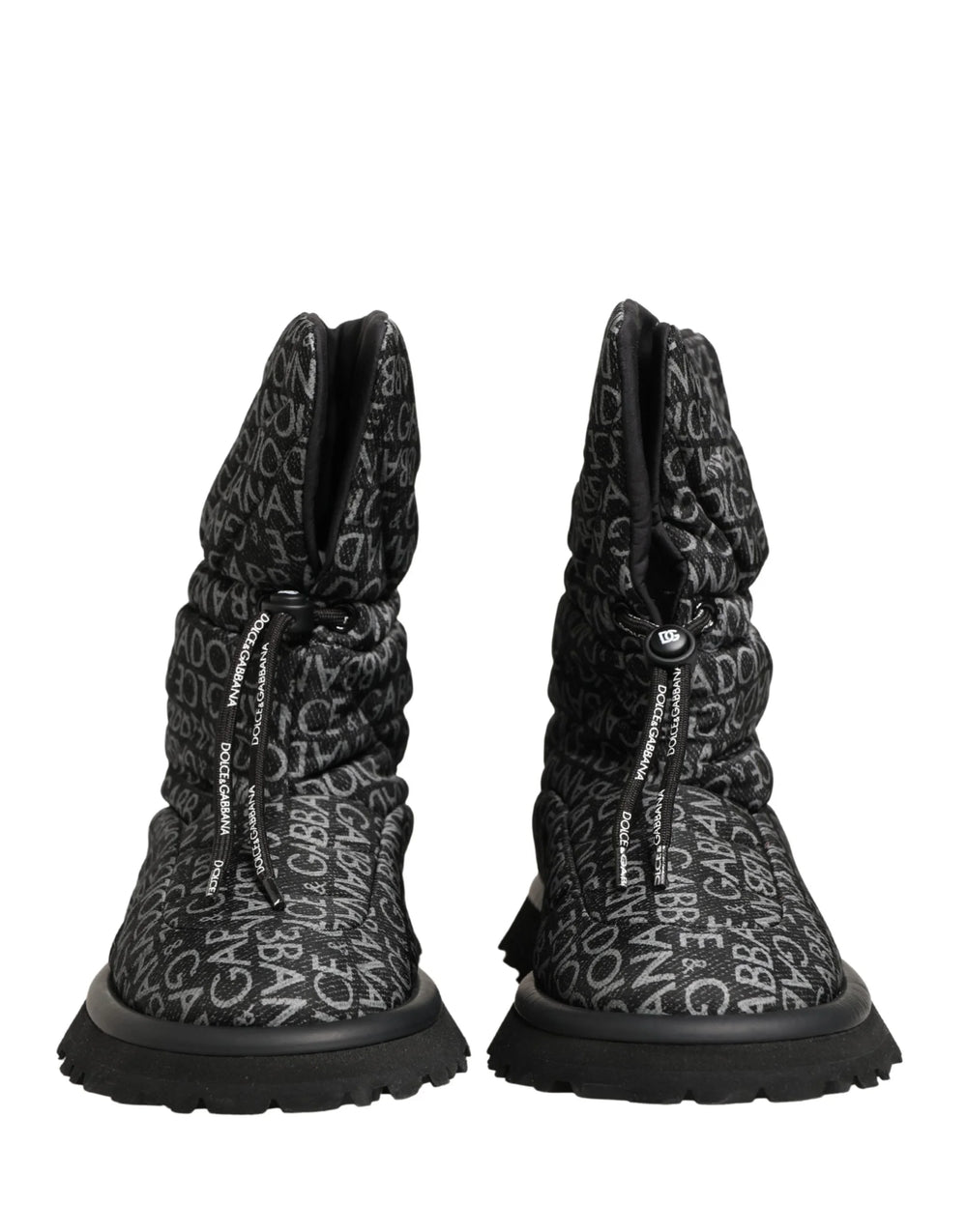 Dolce & Gabbana Black Logo Print Lace Up Snow Boots Shoes - EU44/US11