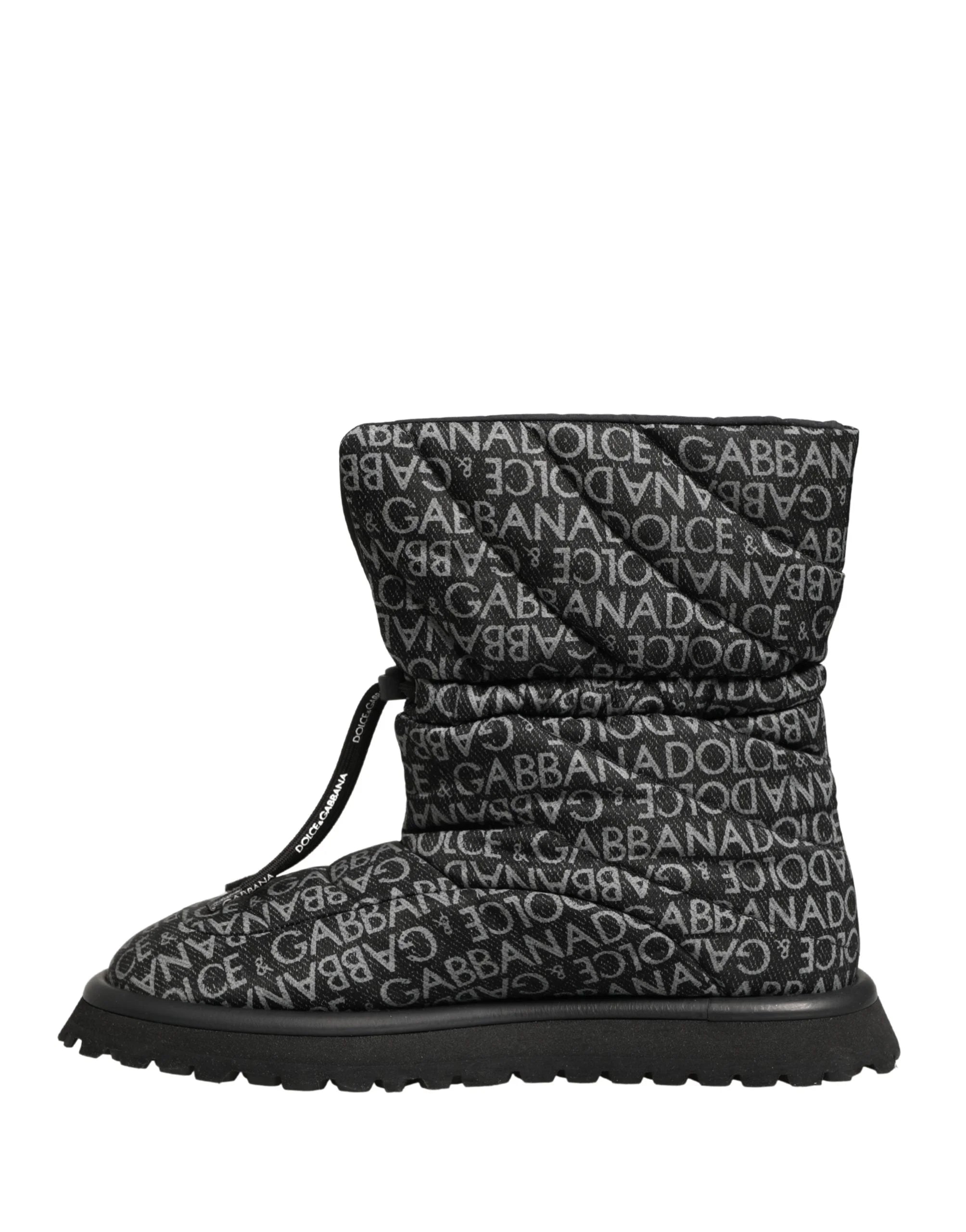 Dolce & Gabbana Black Logo Print Lace Up Snow Boots Shoes - EU44/US11