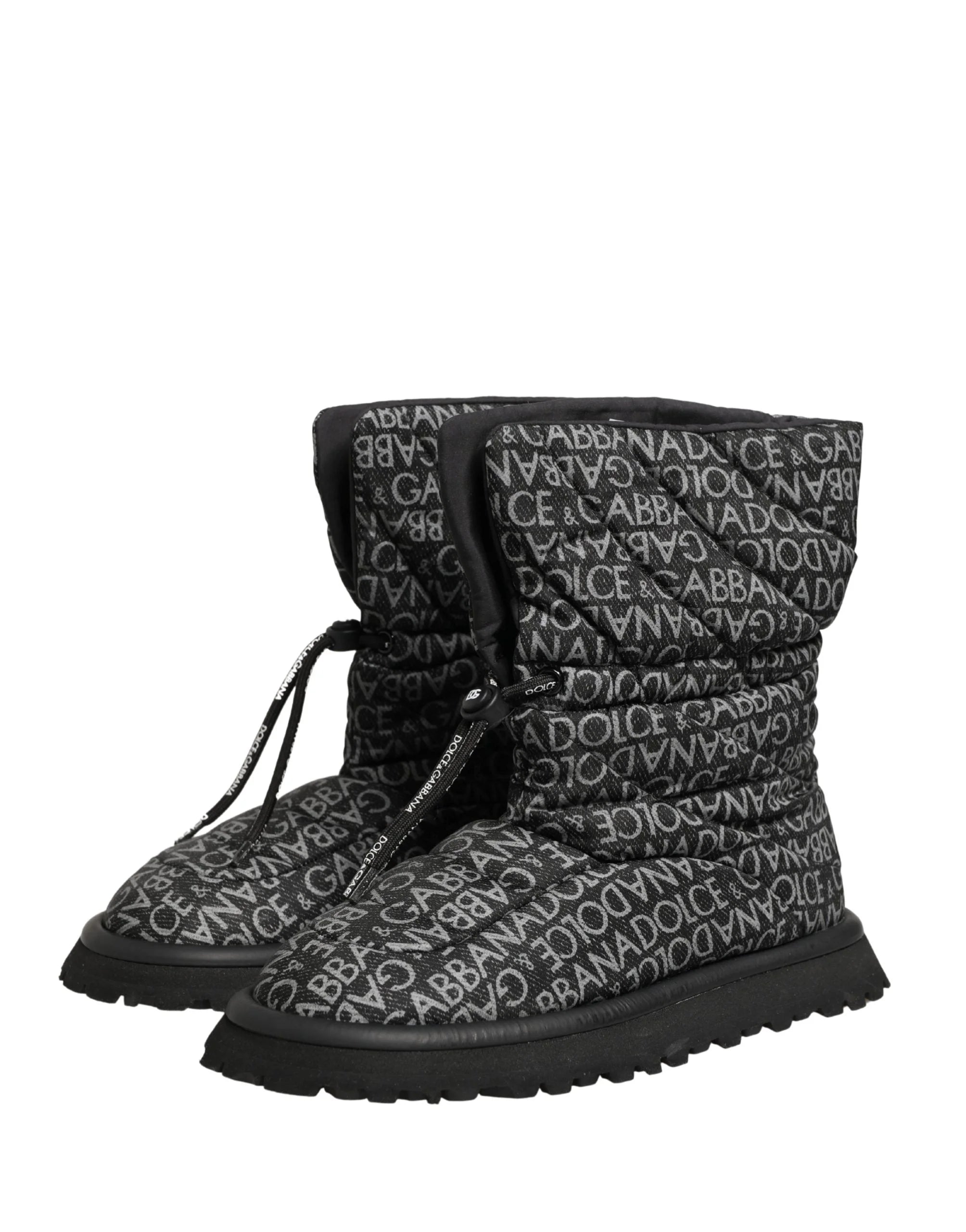 Dolce & Gabbana Black Logo Print Lace Up Snow Boots Shoes - EU44/US11