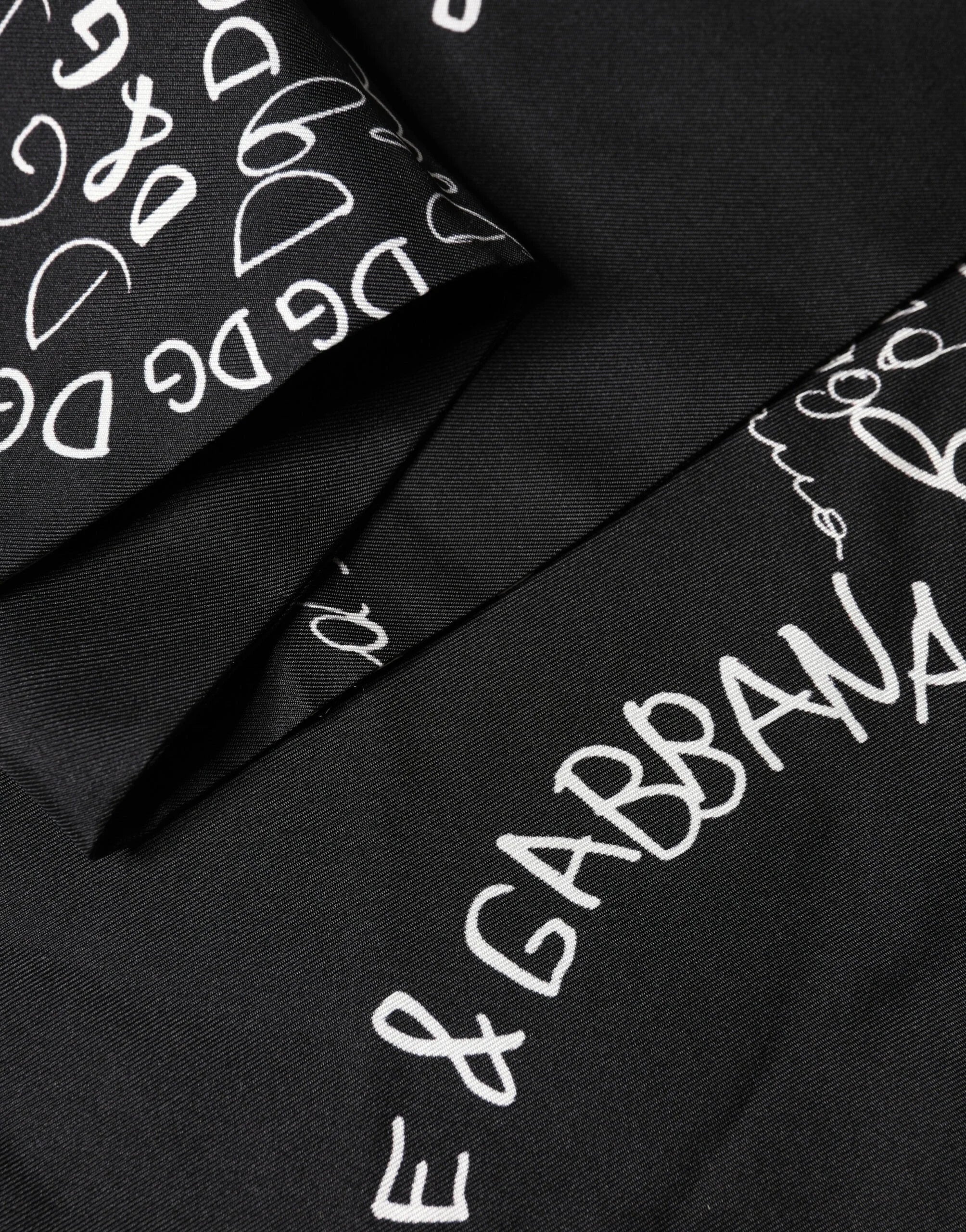 Dolce & Gabbana Black Logo Script Print Sik Foulard 137.5cm X 15cm Scarf