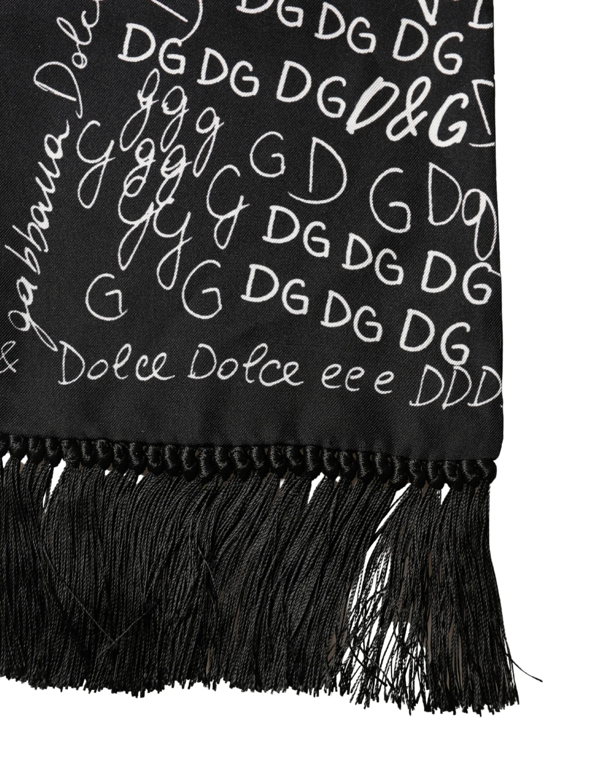 Dolce & Gabbana Black Logo Script Print Sik Foulard 137.5cm X 15cm Scarf