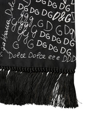 Dolce & Gabbana Black Logo Script Print Sik Foulard 137.5cm X 15cm Scarf