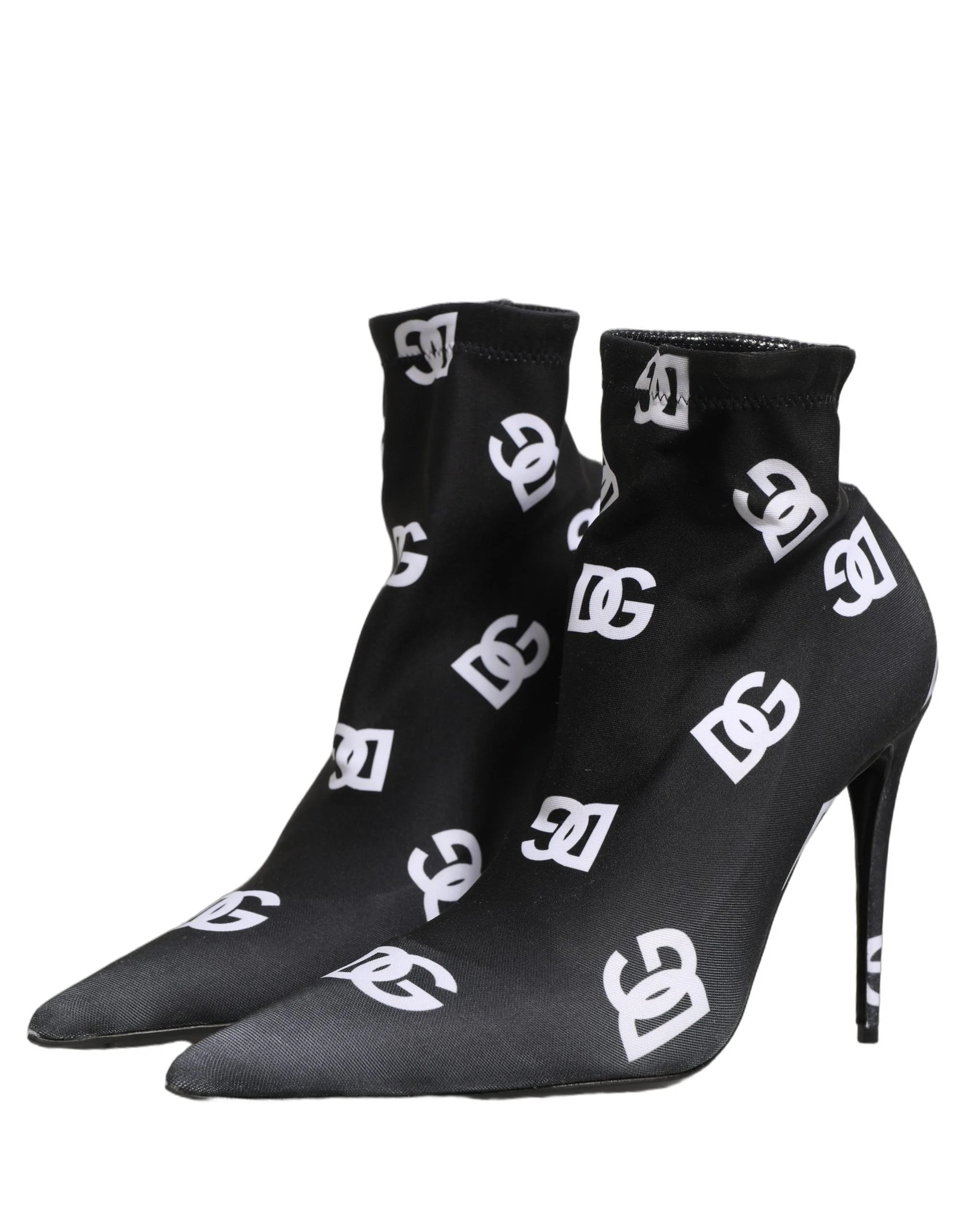 Dolce & Gabbana Black Logo Stretch Heels Ankle Boots Shoes - EU38.5/US8.5