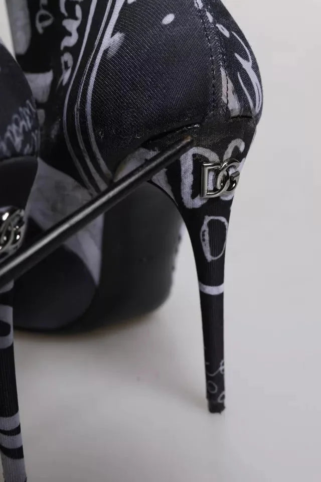 Dolce & Gabbana Black Logo Stretch Heels High Boots Shoes - EU36/US6