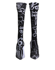 Dolce & Gabbana Black Logo Stretch Heels High Boots Shoes - EU36/US6